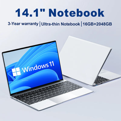 14.1" Ultra Slim Laptop 16GB RAM 2TB SSD Intel N3700 Notebook Gamer 1920*1080 Display Office Study Computer PC Windows 11 Pro