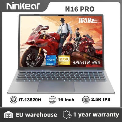 Ninkear N16 Pro Laptops 16" 2.5K 165Hz Intel Core i7-13620H WiFi 6 32GB RAM 1TB SSD Laptop Windows 11 Notebook Office Computer