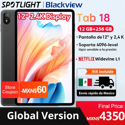 【World Premiere】12 inch Blackview Tab 18 Tablet 8GB/12GB 256GB 2.4K FHD+ Display 8800mAh Battery Widevine L1 MTK Helio G99